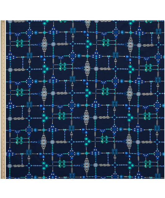 NAVY Treasure Chest 100% Silk Crepe De Chine by Liberty of London Fabrics