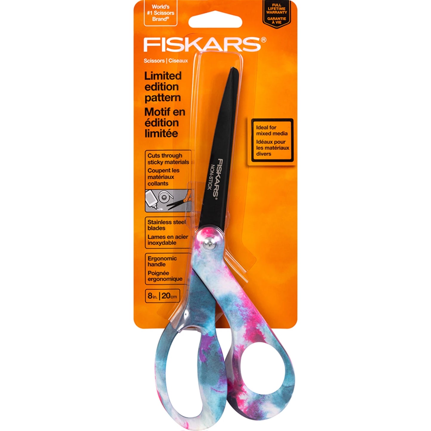 Fiskars 8 inch Premier Bent Deco Scissors Pink & Blue Tie Dye