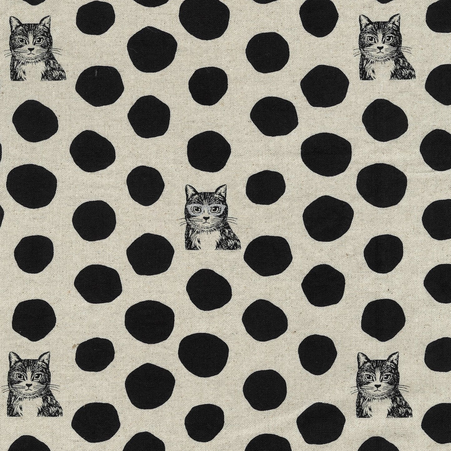 NATURAL BLACK DOTS NekoNoe Cat Dots Cotton Linen Canvas, Echino from KOKKA