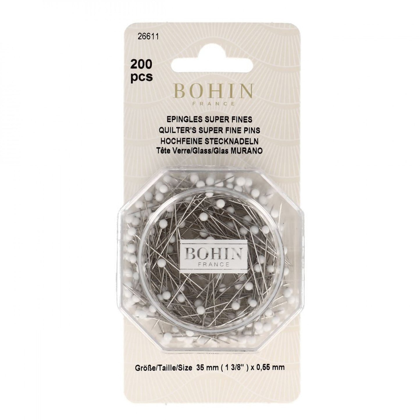 Glass Head Pin White Size 28 - 1 3/8in 200ct from Bohin