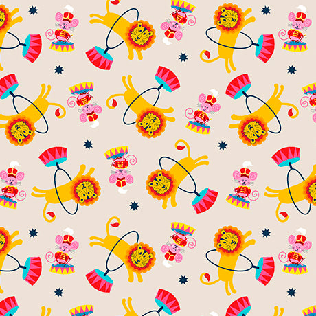 TAUPE Lions and Mice, Circus Spectacular by QT Fabrics