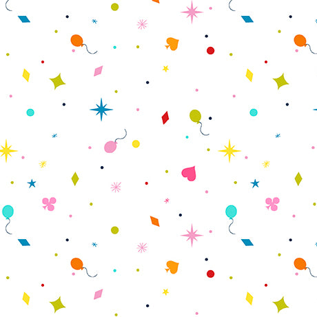 WHITE Confetti Toss, Circus Spectacular by QT Fabrics