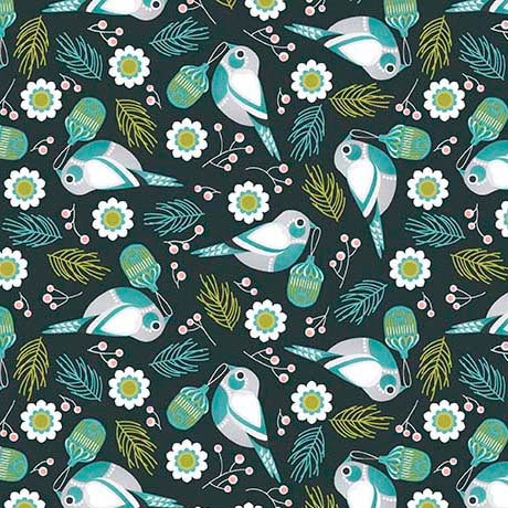 DARK TEAL Turtle Doves, 12 Days of Christmas by QT Fabrics