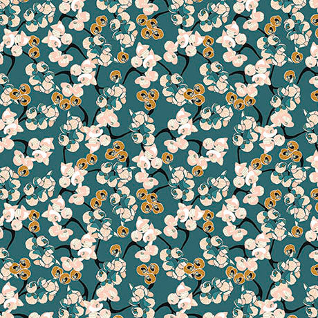 TEAL Tangled Blooms Linen Blend, Meadow Drift by QT Fabrics