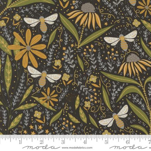 BLACK Metallic Bee Garden Florals Bees, Bee Garden by Gingiber, Moda Fabrics