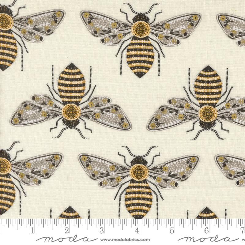 PORCELAIN Metallic Bumblebee Novelty Bees, Bee Garden by Gingiber, Moda Fabrics
