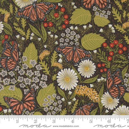 BLACK Metallic Summer Butterfly, Bee Garden by Gingiber, Moda Fabrics