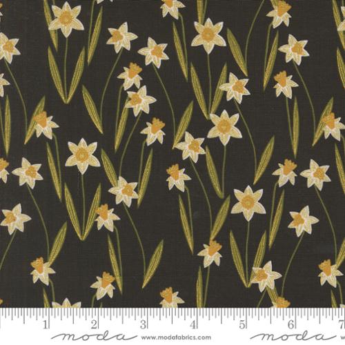 BLACK Metallic Darling Daffodils, Bee Garden by Gingiber, Moda Fabricsj