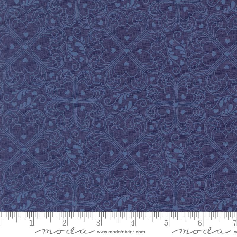 NAVY Valentine Damask Hearts, Legendary Love by Sariditty, Moda Fabrics