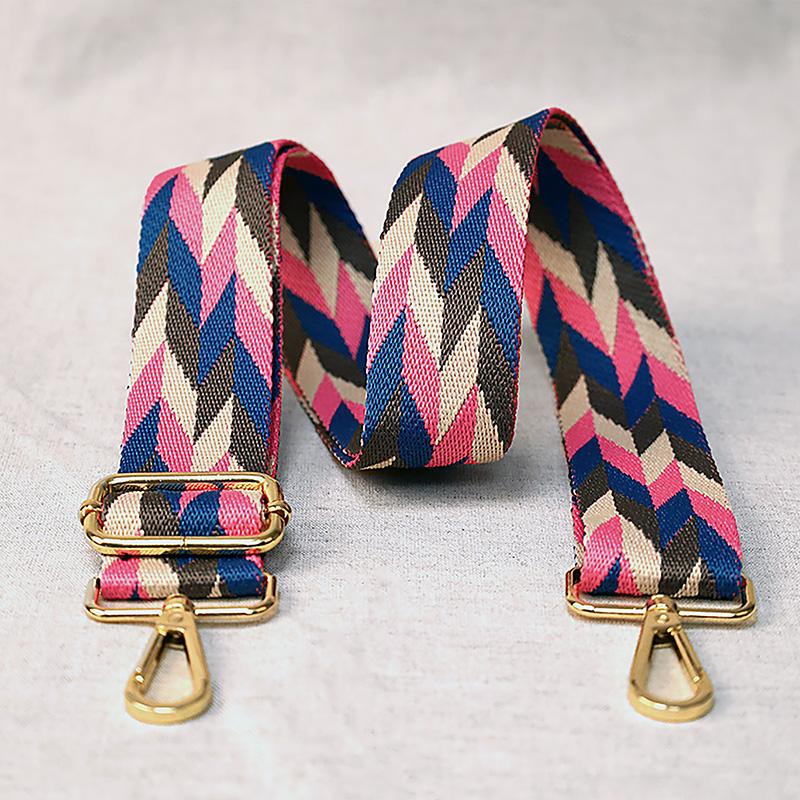 PINK Herringbone print 1.5 inch Adjustable Shoulder Strap with Gold Hardware