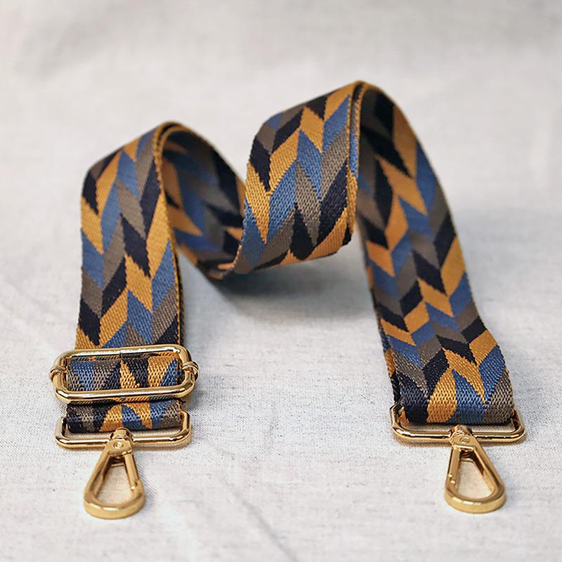 BLUE Herringbone print 1.5 inch Adjustable Shoulder Strap with Gold Hardware