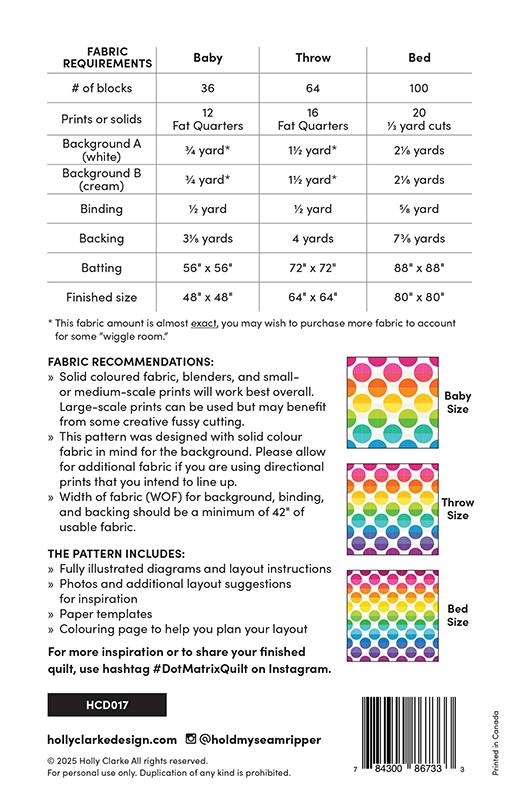 Dot Matrix Quilt Pattern by Holly Clarke Design