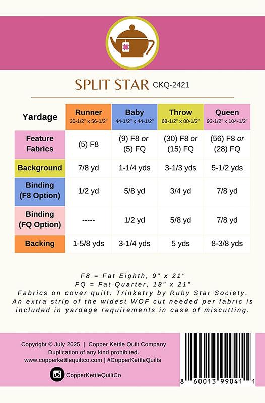 Split Star Quilt Pattern by Copper Kettle Quilt Company