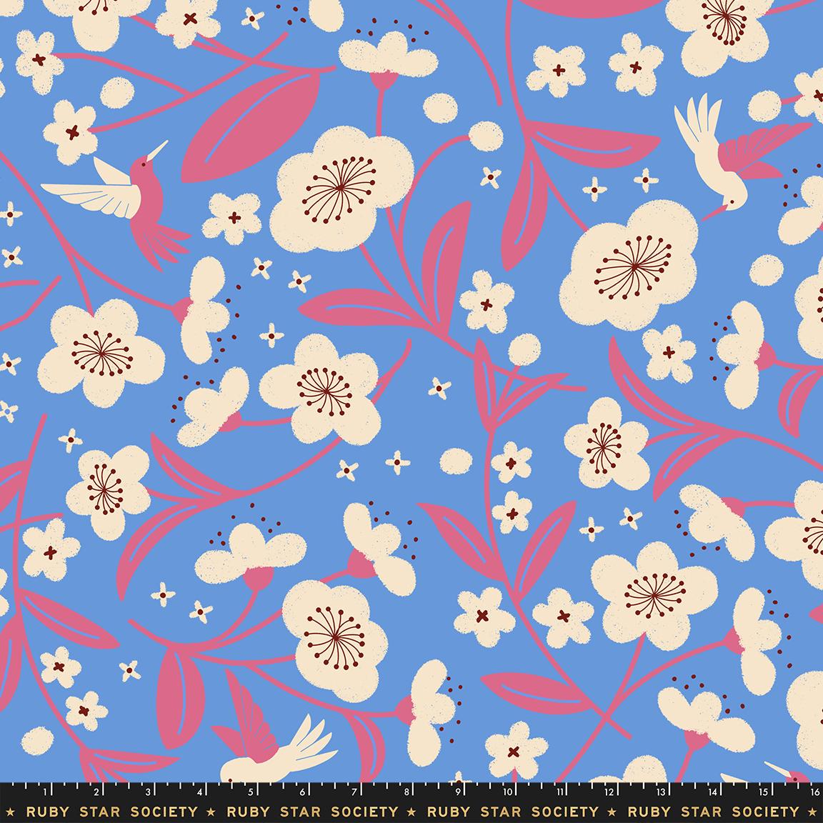 *Preorder* LINDLEY BLUE Blossoms, 108" Wideback, Persimmon by Ruby Star Society