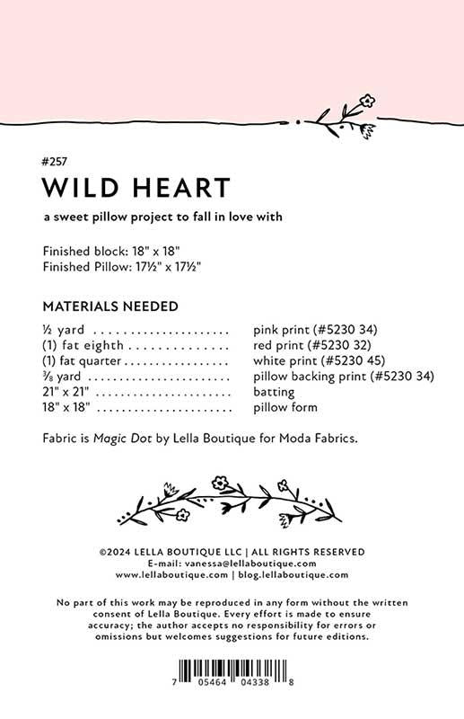 Wild Heart Quilt Pillow Pattern by Vanessa Goertzen from Lella Boutique