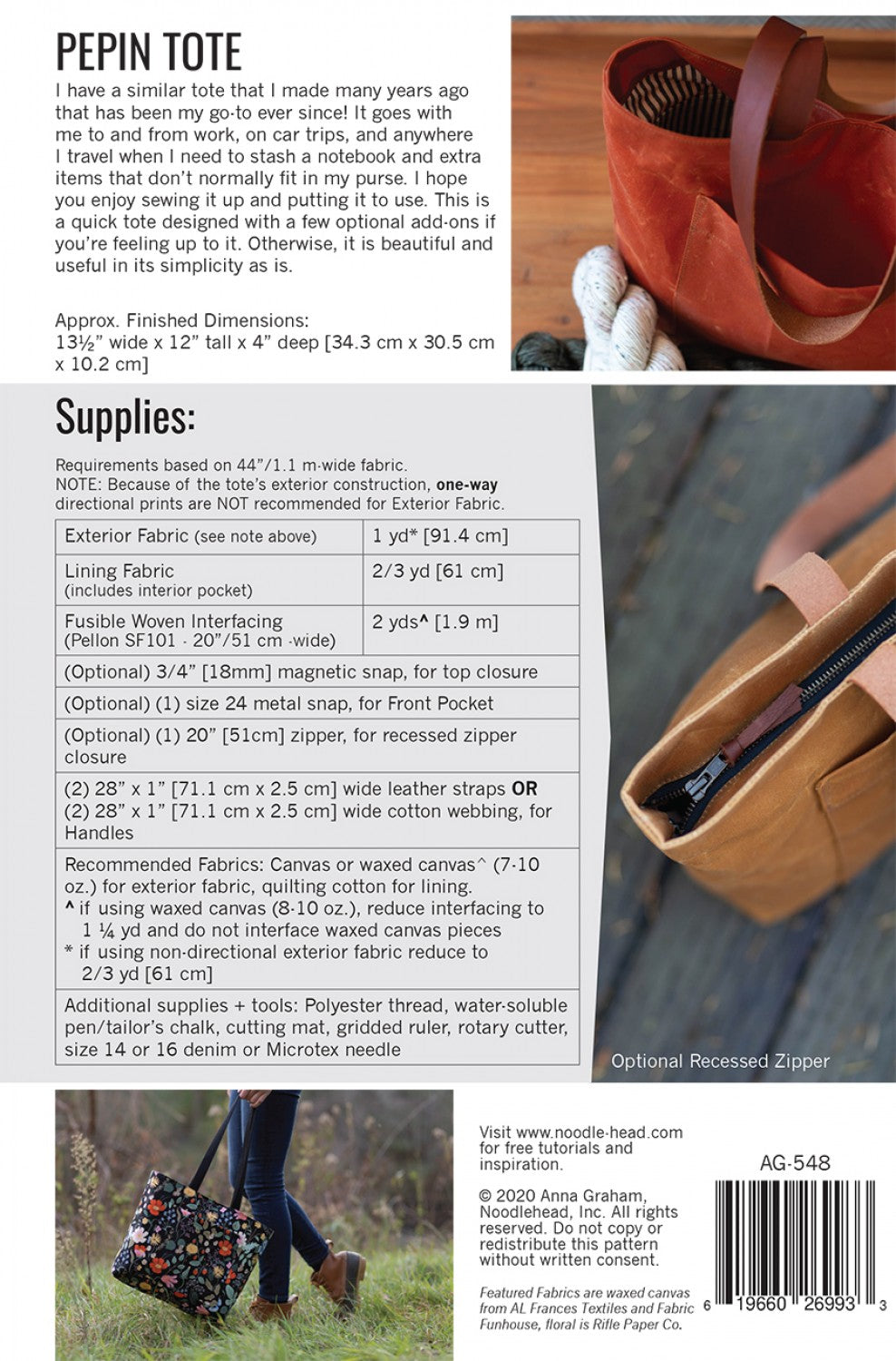 Pepin Tote Pattern from Noodlehead