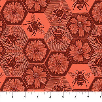 CORAL Busy, Indelible Ink by Anna Maria for Northcott Fabrics