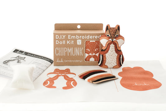 CHIPMUNK D.I.Y. Embroidered Doll Kit from Kiriki Press