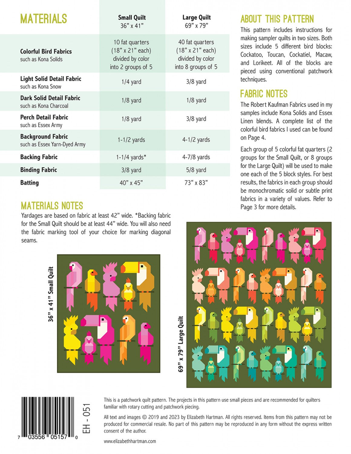Pretty Birds by Elizabeth Hartman - Tropical Bird Sampler Quilt Pattern