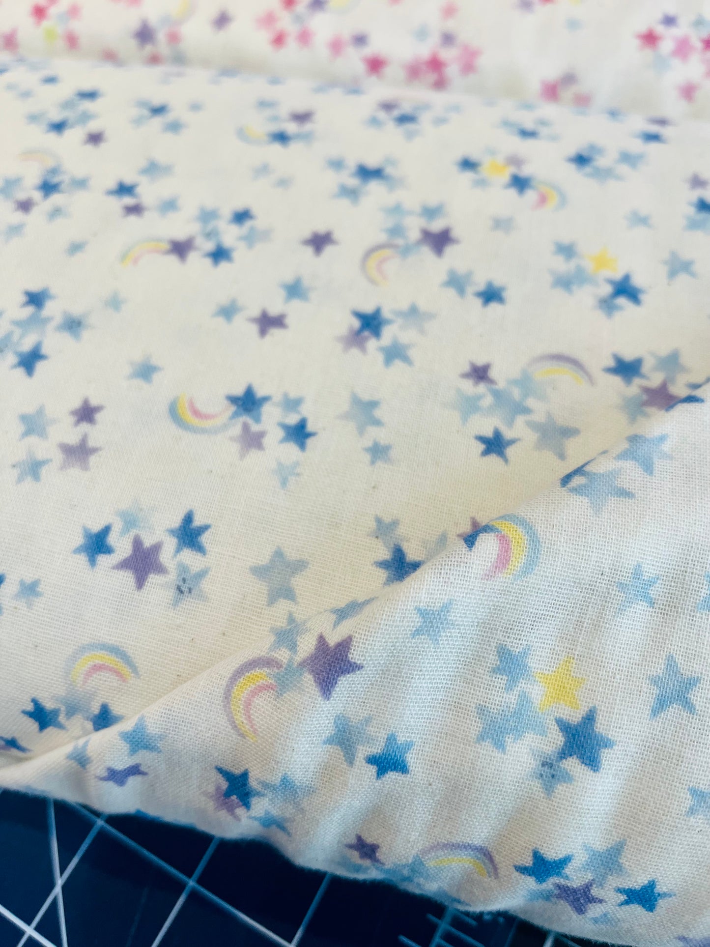 Blue and Purple Stars on Cream - Double Gauze from Kokka