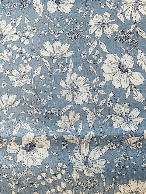 SOFT BLUE Flowers Cotton Linen Canvas from KOKKA