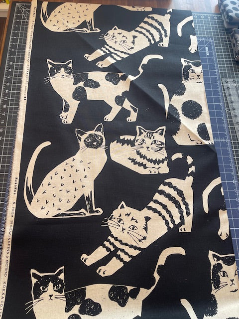 BLACK NekoNoe Cat Cat Cotton Linen Canvas, Echino from KOKKA