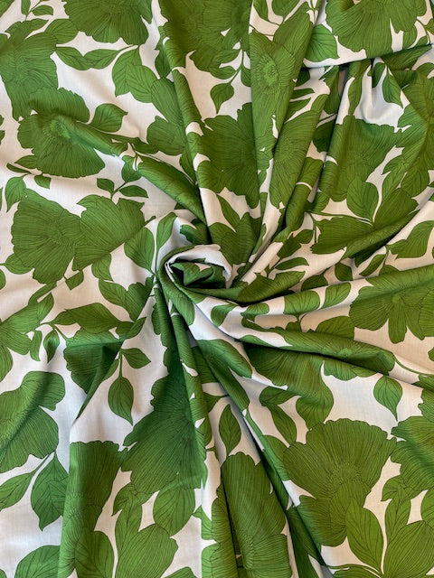 BLUE/GREEN Japanese Camellias Cotton/Rayon Lawn by Hokkoh