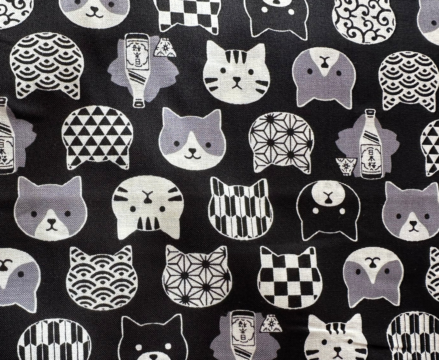 BLACK Cat Heads Cotton Shirting from Westex for Kokka Fabrics