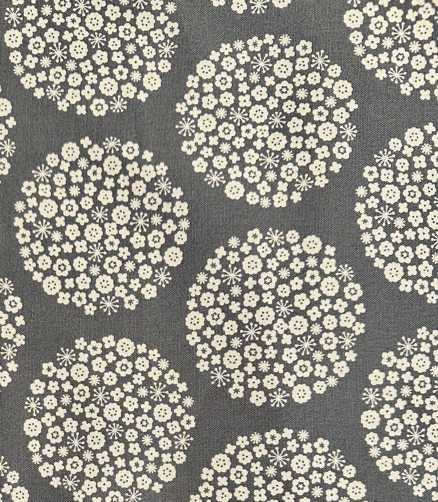 GRAY Floral Circle on Cotton Oxford from Westex