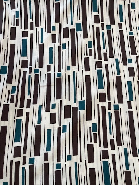 BROWN/TEAL Stripe Cotton/Rayon Lawn by Kokka