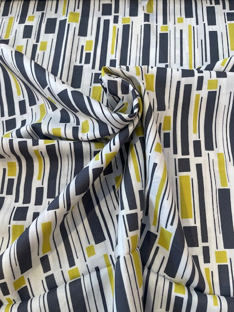 LIME/GREY Stripe Cotton/Rayon Lawn by Kokka
