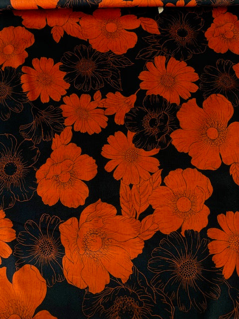 RED/BLACK Japanese Camellias Cotton/Rayon Lawn by Hokkoh