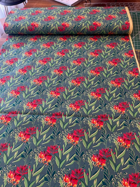 RED/GREEN Floral Cotton Broadcloth By Sevenberry For Kokka Fabrics