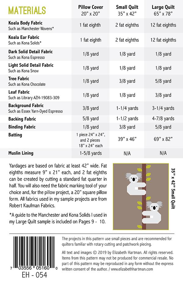 Koalas by Elizabeth Hartman Quilt Pattern