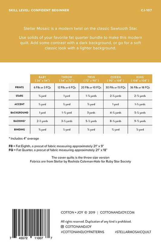 Stellar Mosaic Quilt Pattern by Cotton and Joy