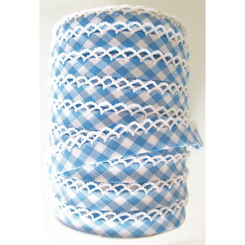 BLUE CHECK Double Fold Crochet Edge Bias Tape by Vintage Door