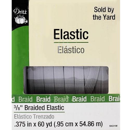 3/8" White Braided elastic by the yard