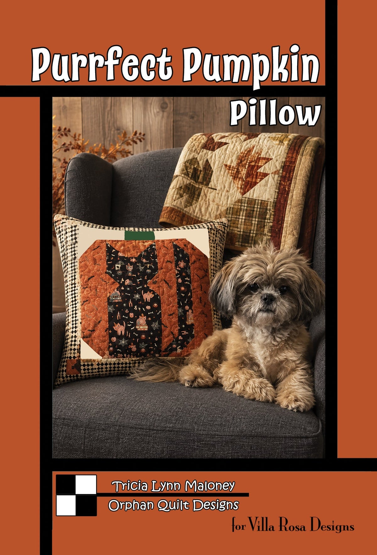 Purrfect Pumpkin Pillow Quilt Pattern by Orphan Quilts for Villa Rosa Designs