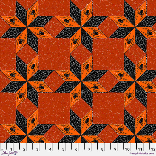 ORANGE Stars and Spiders from Costumes & Cobwebs by Club Hauer for Free Spirit Fabrics
