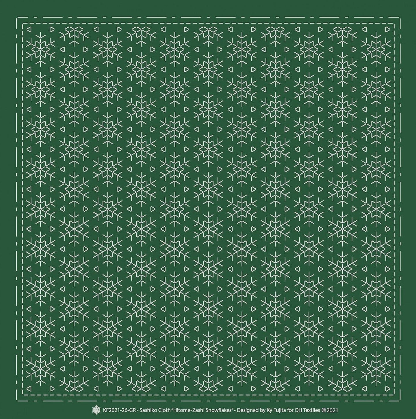 GREEN Snowflakes Sashiko Cloth