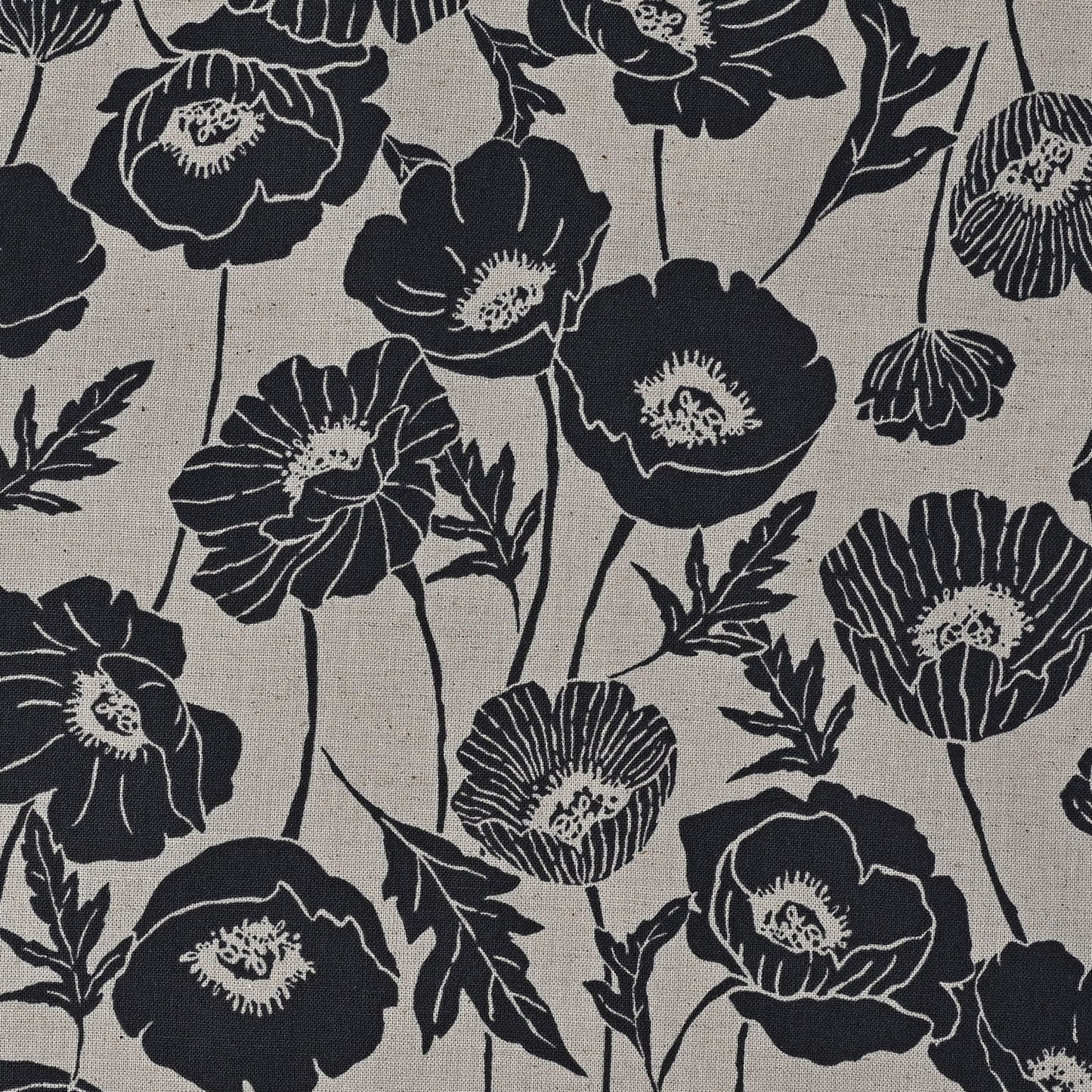 NAVY/GREY One Flower Poppy Cotton/Linen Sheeting from Kokka