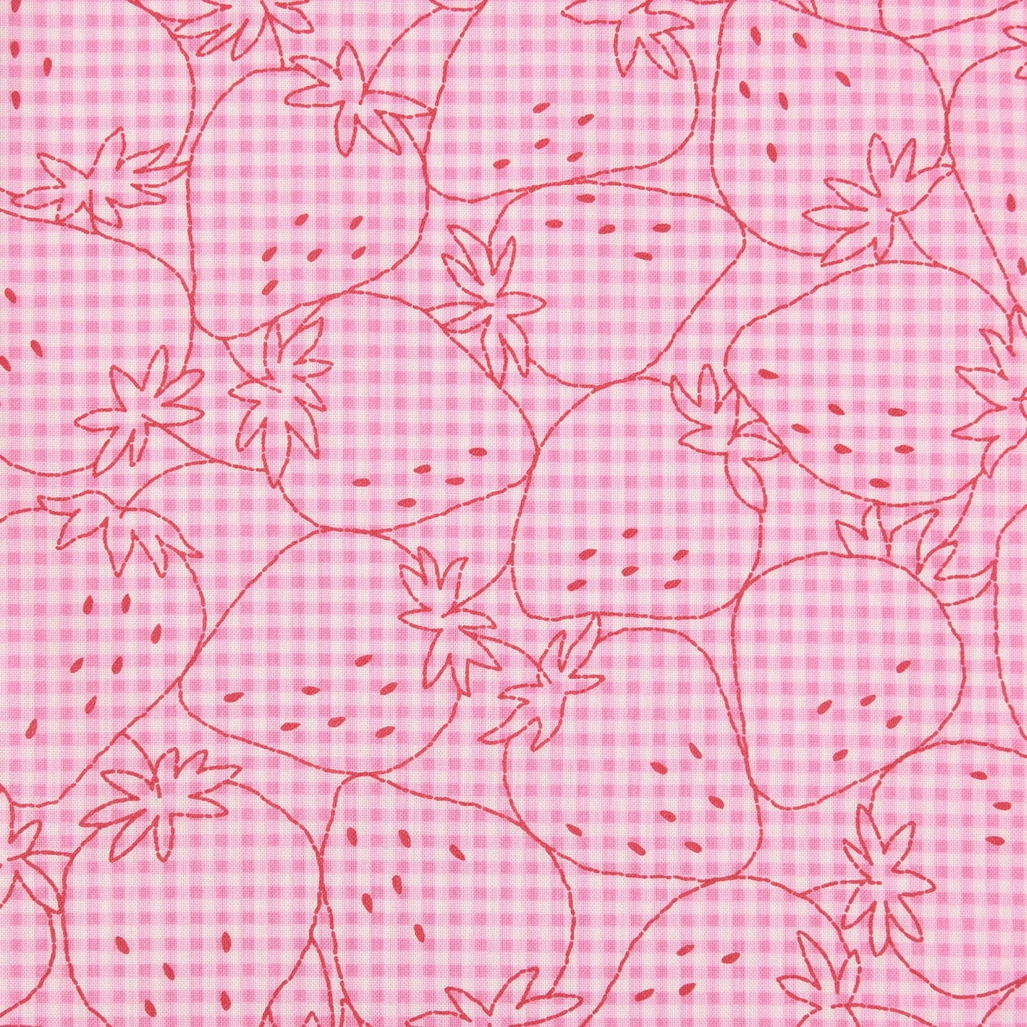PINK Picnic Strawberries - Cotton Sheeting from Kokka