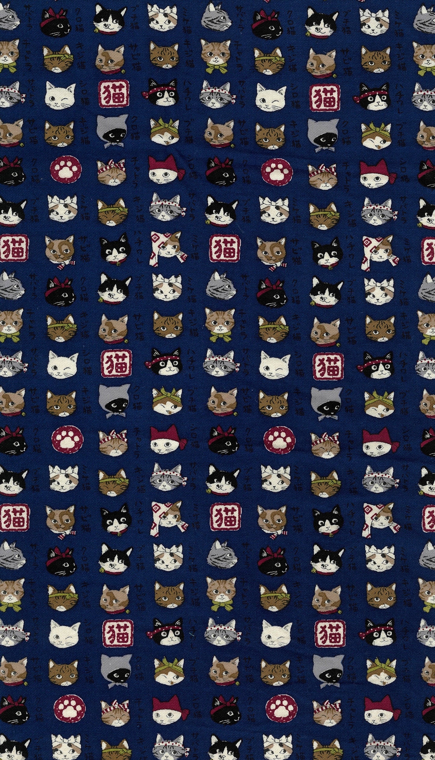 BLUE Japanese Cats Oxford Cotton from Kokka
