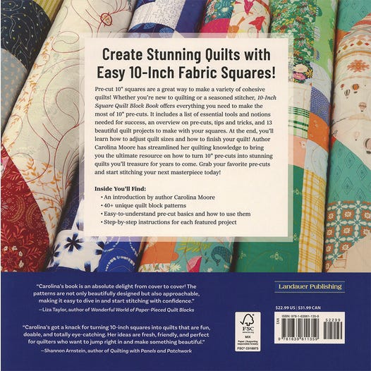 10 Inch Square Quilt Block Book by Carolina Moore
