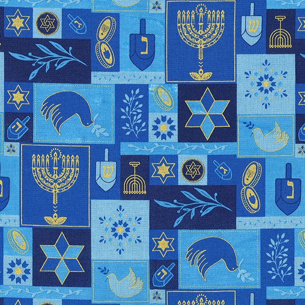 BLUE Hanukkah Patchwork with Metallic - Hanukkah, oh Hanukkah collection from Michael Miller Fabrics