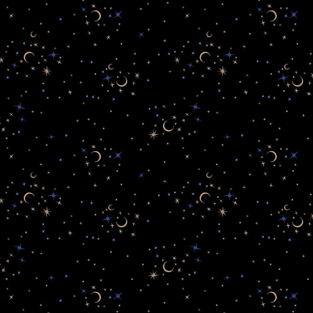 BLACK Stars from Full Moon by Clara McAllister for Figo Fabrics.
