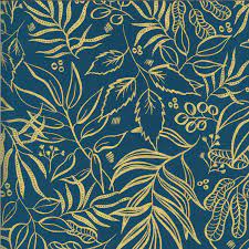 TEAL Metallic Leaf It to Me, Moody Blooms by Create Joy Project, Moda