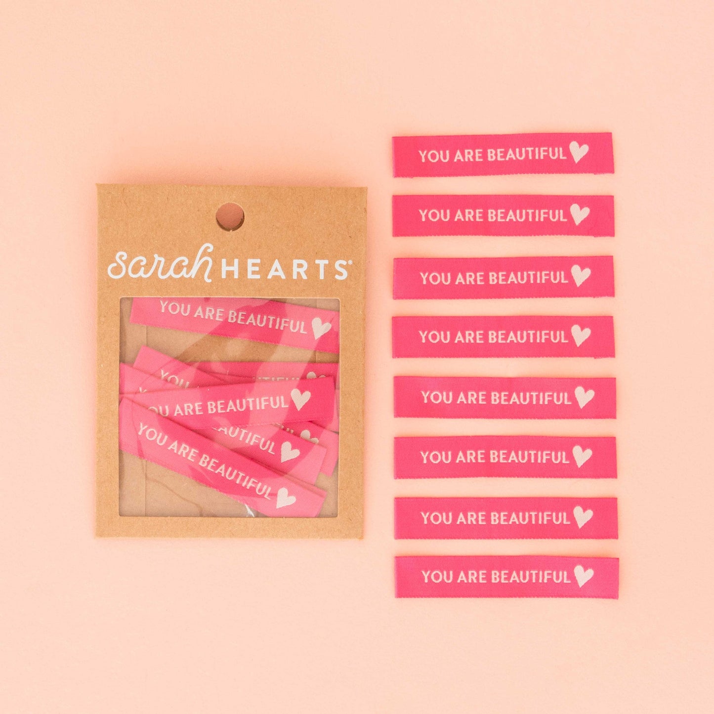 PINK You Are Beautiful Woven Labels from Sarah Hearts