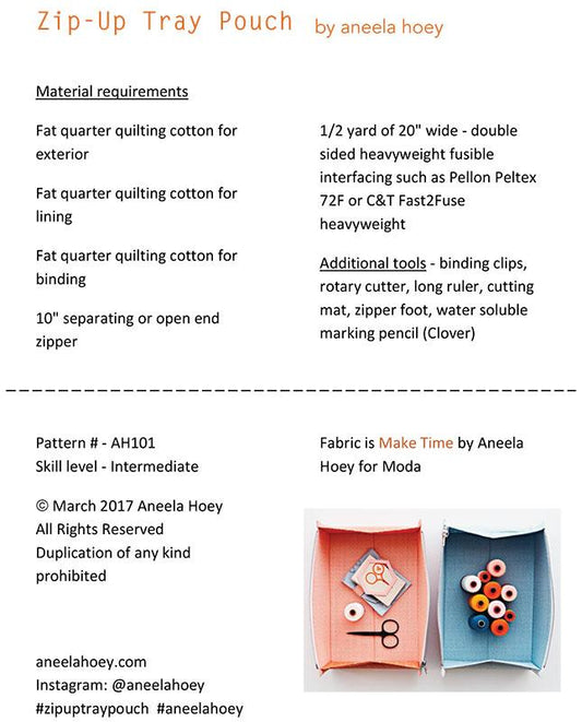 Zip Up Tray Pouch by Aneela Hoey Patterns