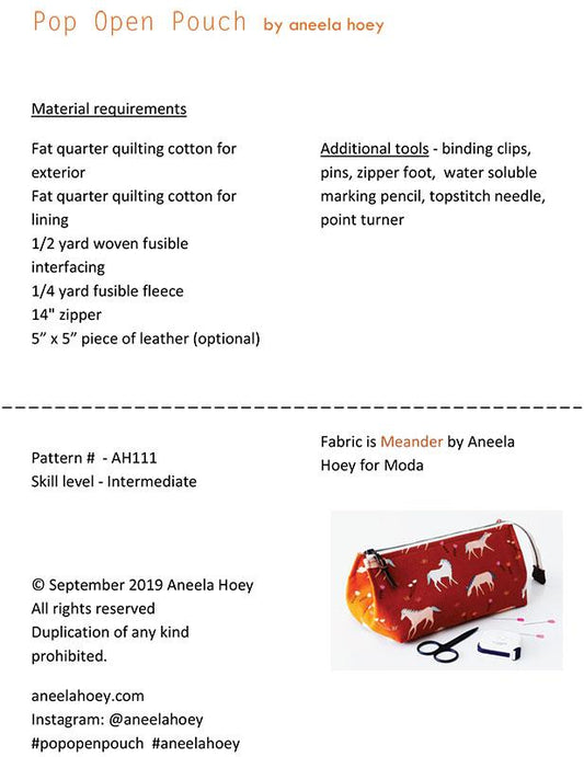 Pop Open Pouch Pattern by Aneela Hoey Patterns